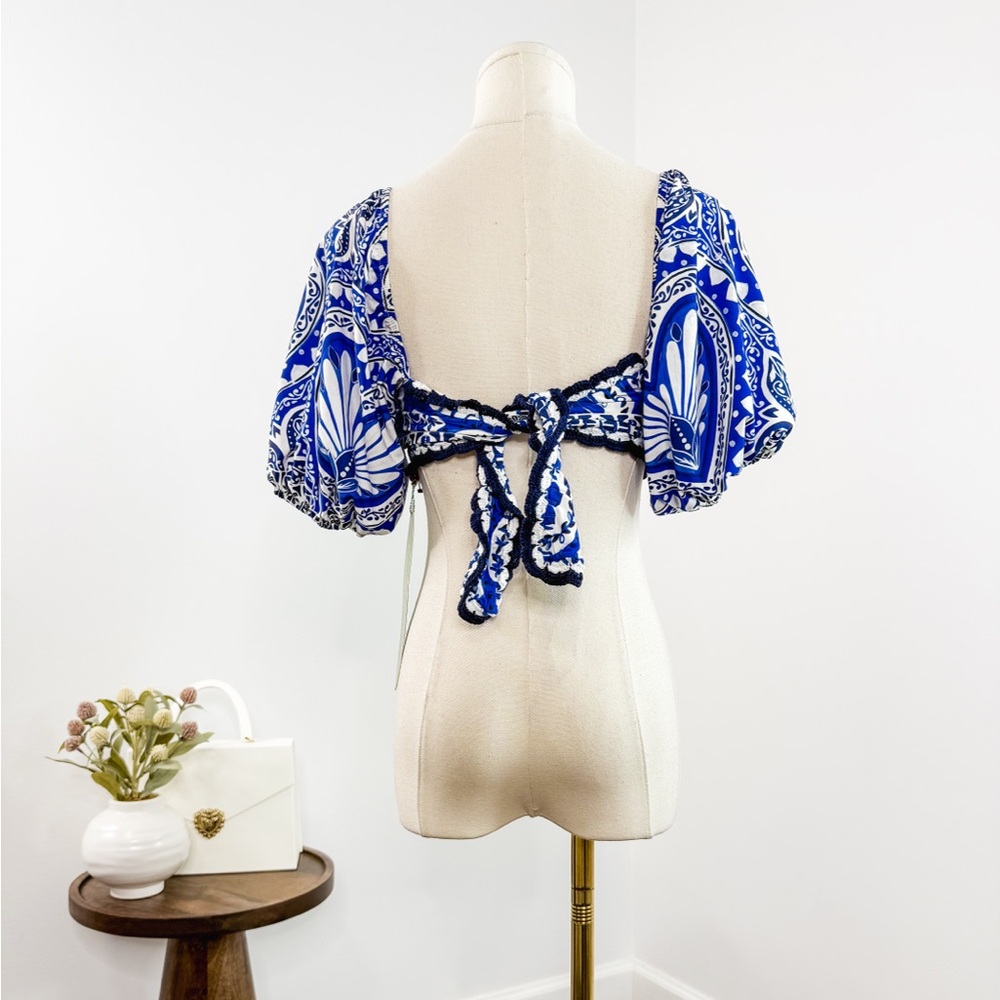 Farm Rio Tile Dream Puff Sleeve Bikini Top - Picture 8 of 12